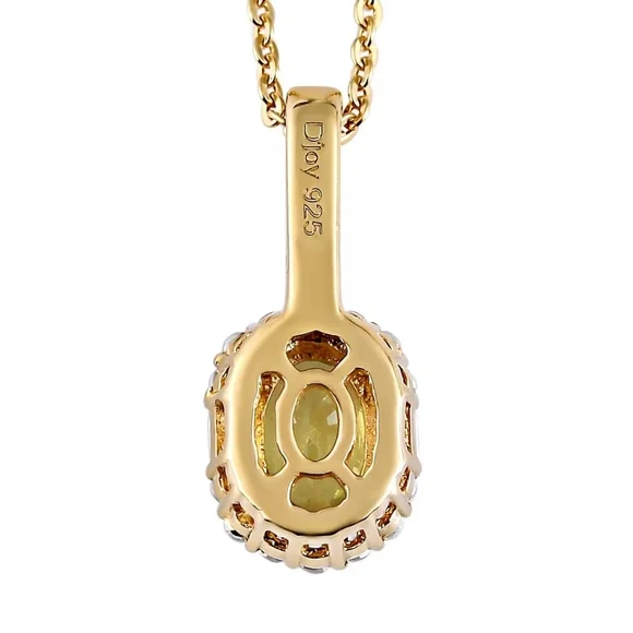 Premium Sava Sphene & White Zircon Halo Pendant On 20" Necklace - Picture 9 of 10